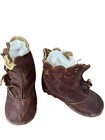 Antique Early Doll Leather Button Boots Baby Shoes 4     Red Burgundy Dl1