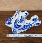 Vintage Russian Gzhel Blue white Porcelain Gravy Boat Sauce Server Hand Painted