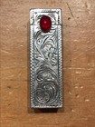 Vintage 800 Silver Lipstick Case   Mirror Ornate Floral Carnelian Cabochon Stone