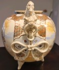 Antique Japanese Meiji Satsuma Vase W  Nobleman And Foo Dogs  signed  9 by9 