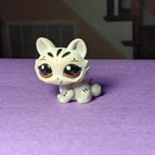 Littlest Pet Shop G2 White Grey Tiger Crouching Cat Kitten  3585