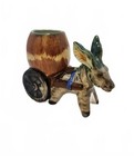 Vintage Ceramic Donkey Figurine With Barrel Cart