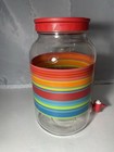 Sun Tea Glass Jar W  Lid Handle Spout Colorful Stripes
