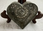 Antique Primitive Cheese Mold  Tin metal  Silver  Heart Shaped