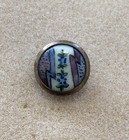 Antique Button Glass Or Porcelain W  Floral Design Mounted In Brass Metal Paris