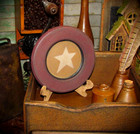 Primitive Vtg Style 6  Country Cottage Wood Tan Star Burgundy Rim Mustard Plate