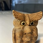 Vintage Japan Owl  Wooden Cryptomeria Glass Eyes