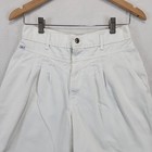 Chic Womens Sz 14 Vintage 80s High-waisted Pleated White Denim Jean Shorts Retro