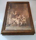 Antique 20s Victorian Lithograph Carved Wood Mirrored Jewelry Glove Dresser Box
