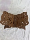 Vintage Hand Carved Wooden Folding Book Holder Cookbook Stand Bible Display
