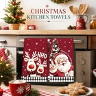 2pcs Merry Christmas Hand Towels Retro Santa Reindeer Absorbent Kitchen Towels N