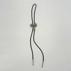 Lebow Western Saddle Bolo Tie Silver Tone Mens Black Braided Cord Tips Cowboy
