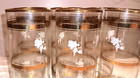 Clear Etched Glass Tumbler Vintage Frost Grape leaf Designed W gold Bands Set 6