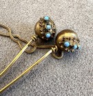 Antique Victorian Chained Pair Hat Pins Gold-filled With Turquoise Detail 2 25 
