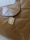 Vintage 80s Anne Klein Calderon Handbag Tan Leather Purse Lucite Top Handles