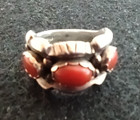 Nice Authentic Native American Thunderbird  925 Sterling Silver Coral  Ring L  k