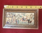 Vtg Persian Khatam Marquetry Box W hand-painted Miniature Horses   Court Scene