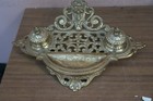 Vintage Gilded Bronzed Iron Victorian Ornate Inkwell  13  A 10  D  Art Nouveau