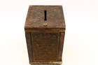 Antique Large 6 75  Cast Iron Pat Pdg 19th Century Coin Deposit Bank Safe