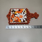 Mcm Groovy Flower Power Orange Green Tile Trivet Wall Hanging Japan 