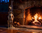Middle Ages Knight Cast Iron Fireplace Tool Set  antique Brass