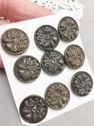 Antique Sewing Button Metal Set 9 Floral Flower Repousse Art Nouveau 3 4  Shank