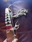 Antique  old Sioux plains Buffalo Rib Ceremonial Dance Bow W  Tacks And Hawkbell