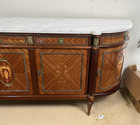Antique French Louis Xvi Demilune Marble-top Marquetry Sideboard  105 l