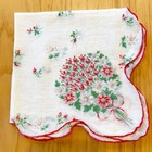 Vintage Handkerchief Hanky Printed Red Roses White Flowers Scalloped Edge 11 