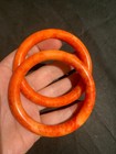2pcs  Chinese Nephrite Orange Jade Bangle Bracelets