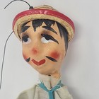 Vtg Marionette Man String Puppet 14  Paper Mache Head Mixed Material Folk-art