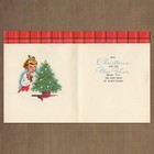Unused Vintage Artistic Card Christmas Greetings Card  Rosy Cheek Girl Big Dress