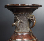 Japanese Antique Bronze Vase Birds Carved Meiji Period