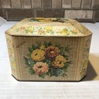 Vintage Floral Hinged Tin Box With Metallic Gold Interior Trinket Bgw