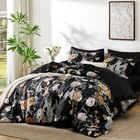  Comforter Set Queen  7 Pieces Bed In A Bag Botanical Queen  90 x90   Black