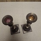 Antique Vintage Pair Brass Candle Holders Candlesticks Arts And Crafts Deco