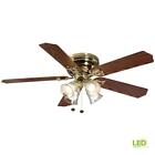 52 In  Flush Mount Led Ceiling Fan With Light Kit Polished Brass Luxury Finish