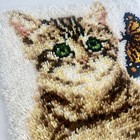 Vintage Completed Latch Hook Wall Hanging Cat Butterfly Rug 21x28 Handmade Retro