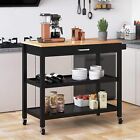 Mobile Rolling Kitchen Island Carts On Wheels With Drawer And Shelves towel Rack