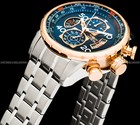 Invicta Men Aviator Flight Chronograph Rose Gold Blue Dial Silver Bracelet Watch