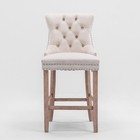 Set Of 2 Beige Velvet Upholstered Bar Stools Button Tufted Nailhead Wooden Legs