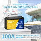 Poeruni 12v 100ah Lithium Lifepo4 Battery 8000  Deep Cycles For Rv Solar Marine