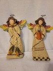 2 Vintage Wooden   Metal Autumn harvest Angel Figure With Pumpkin