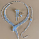 4pcs Crystal Jewellery Set Tassel Necklace Earrings Bracelet Ring Bridal Gift