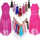 Us Lyrical Dance Dress Women Girls Shiny Rhinestone Contemporary Ballet Costume
