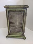 Vintage Mid Century Plastic Cane Bamboo Basket Weave Trash Can Mcm Deep Green