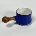Vintage Dansk Kobenstyle France Blue Enamel Butter Warmer Saucepan Wood Handle