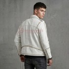 Pre Made Signature Men s White Studded Leather Biker Jacket