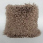 Real Mongolian Lamb Fur Throw Pillow Curly Wool 18  X 18   pack Of 1  Khaki