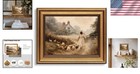 Vintage 8x10 Gold Framed Canvas Art - Serene Girl And Chickens For Home Decor